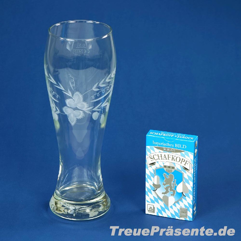 Schafkopfkarten und Wei&szlig;bierglas Set