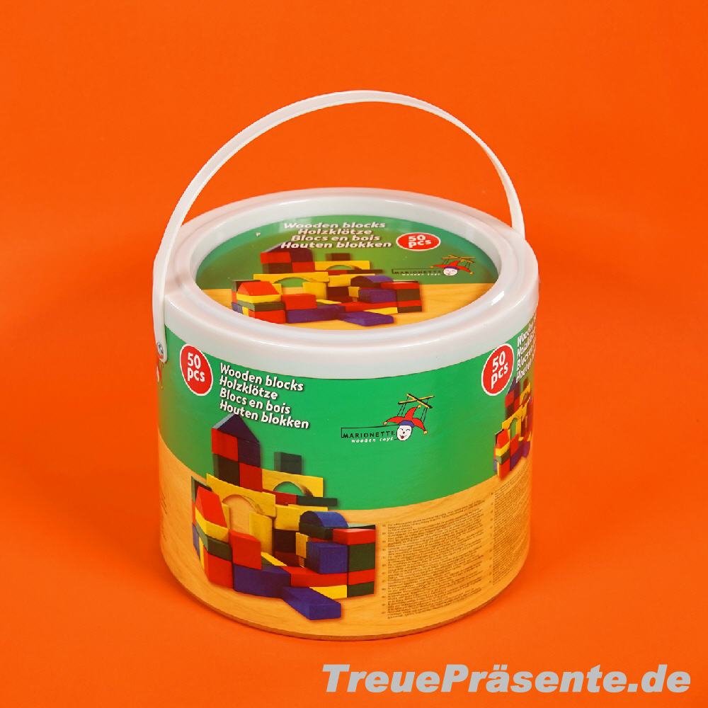 Holzbausteine 50teilig in Eimer
