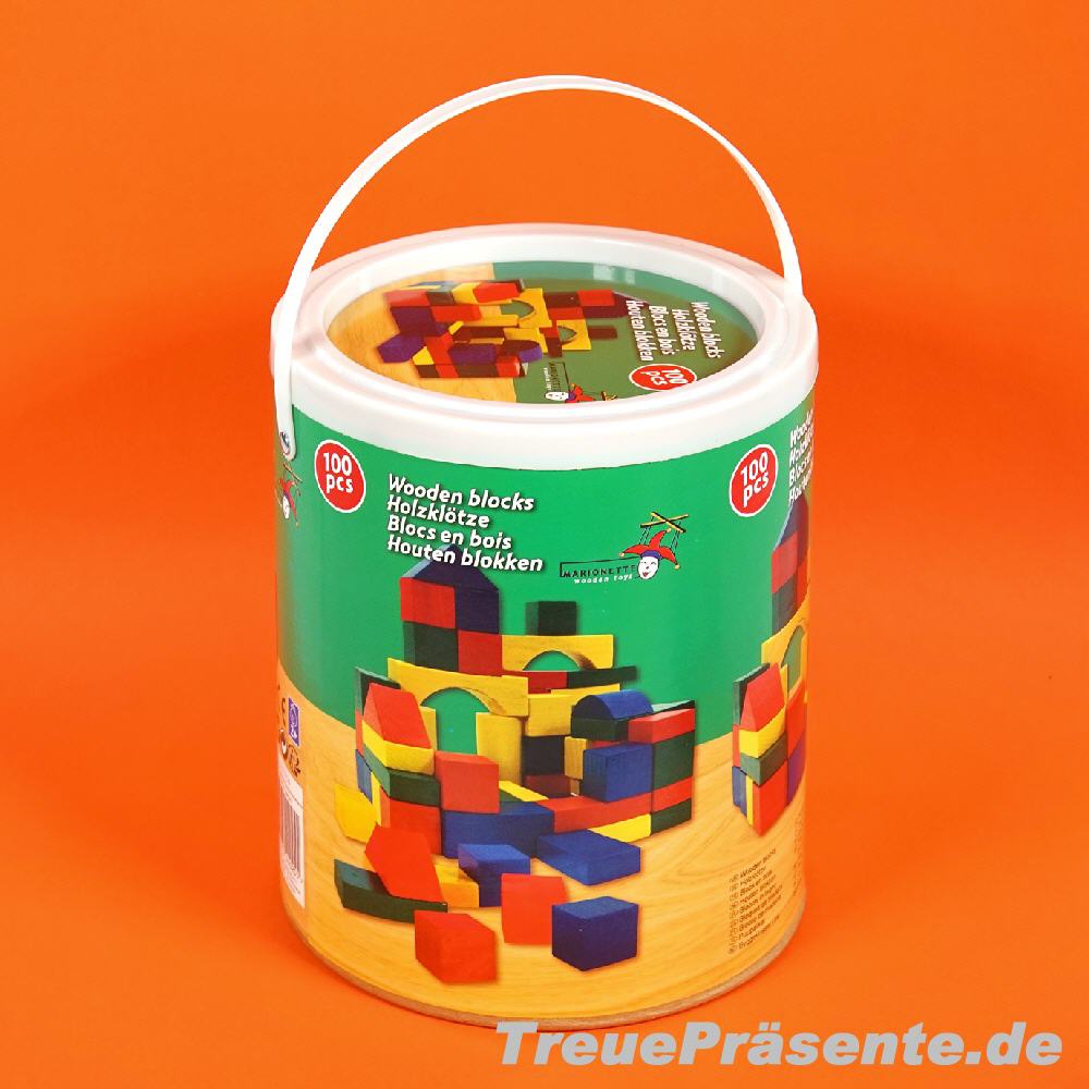 Holzbausteine 100teilig in Eimer