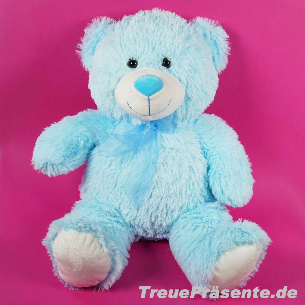 Pl&uuml;schb&auml;r blau mit Schleife 35 cm