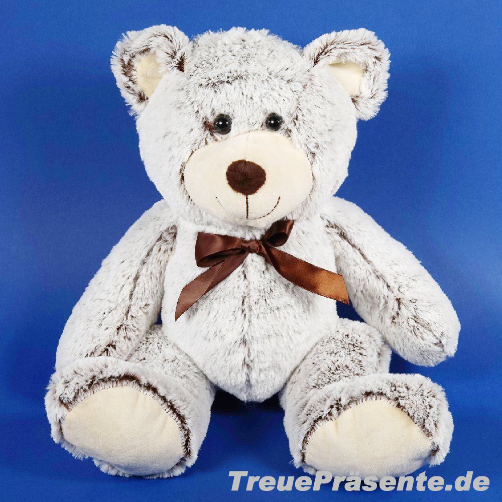 Pl&uuml;schb&auml;r grau mit brauner Schleife