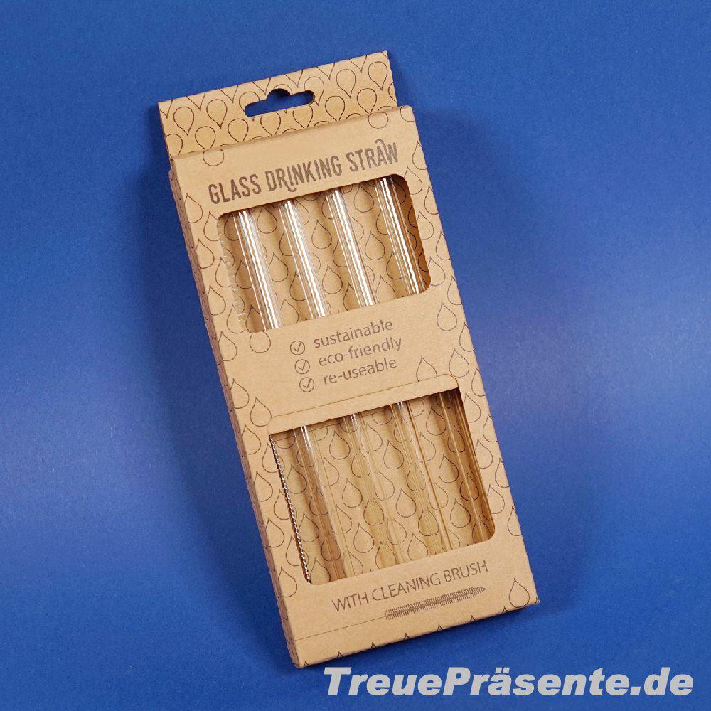 Glas-Trinkhalme 4er-Set mit B&uuml;rste