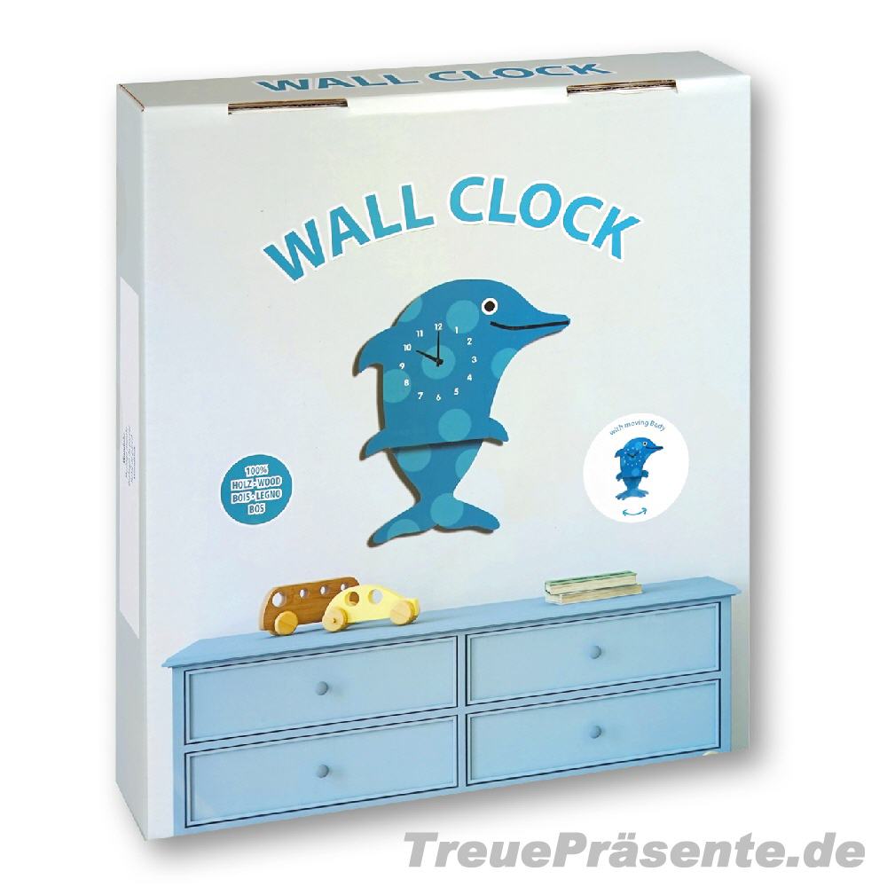 Holz-Wanduhr Delfin mit wackelnder Flosse