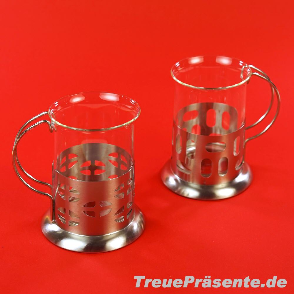 Teeglas 2er-Set mit Metallhalter
