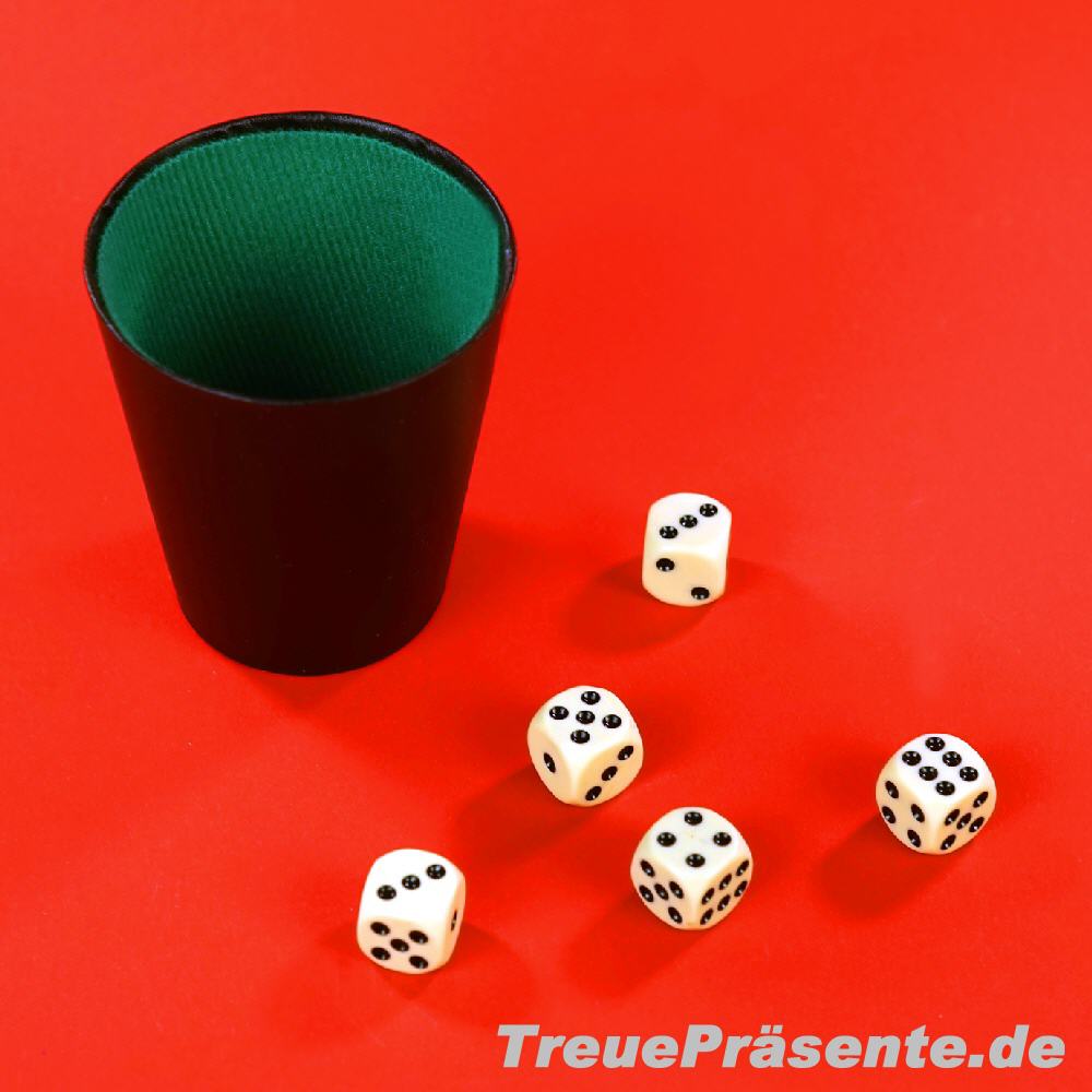 W&uuml;rfelbecher mit 5 W&uuml;rfeln