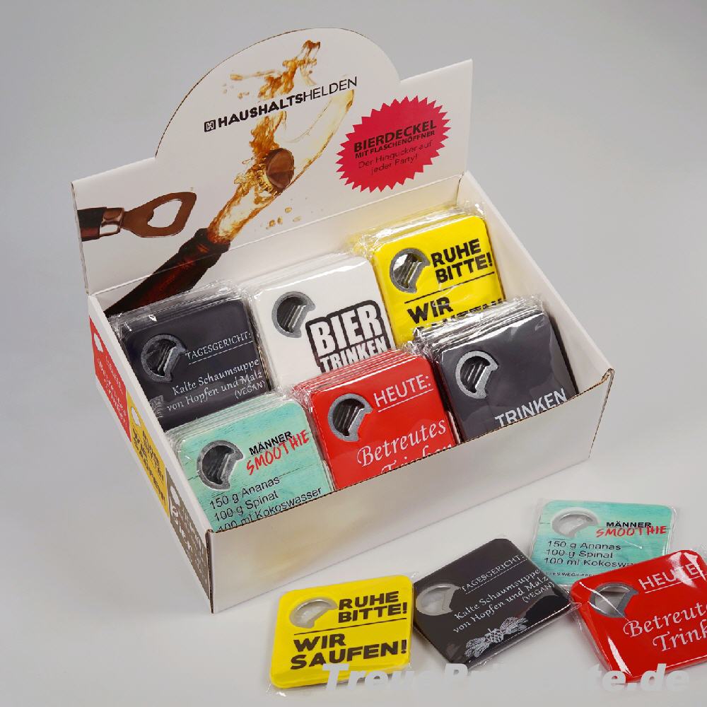 Bierdeckel mit coolen Spr&uuml;chen und Flaschen&ouml;ffner