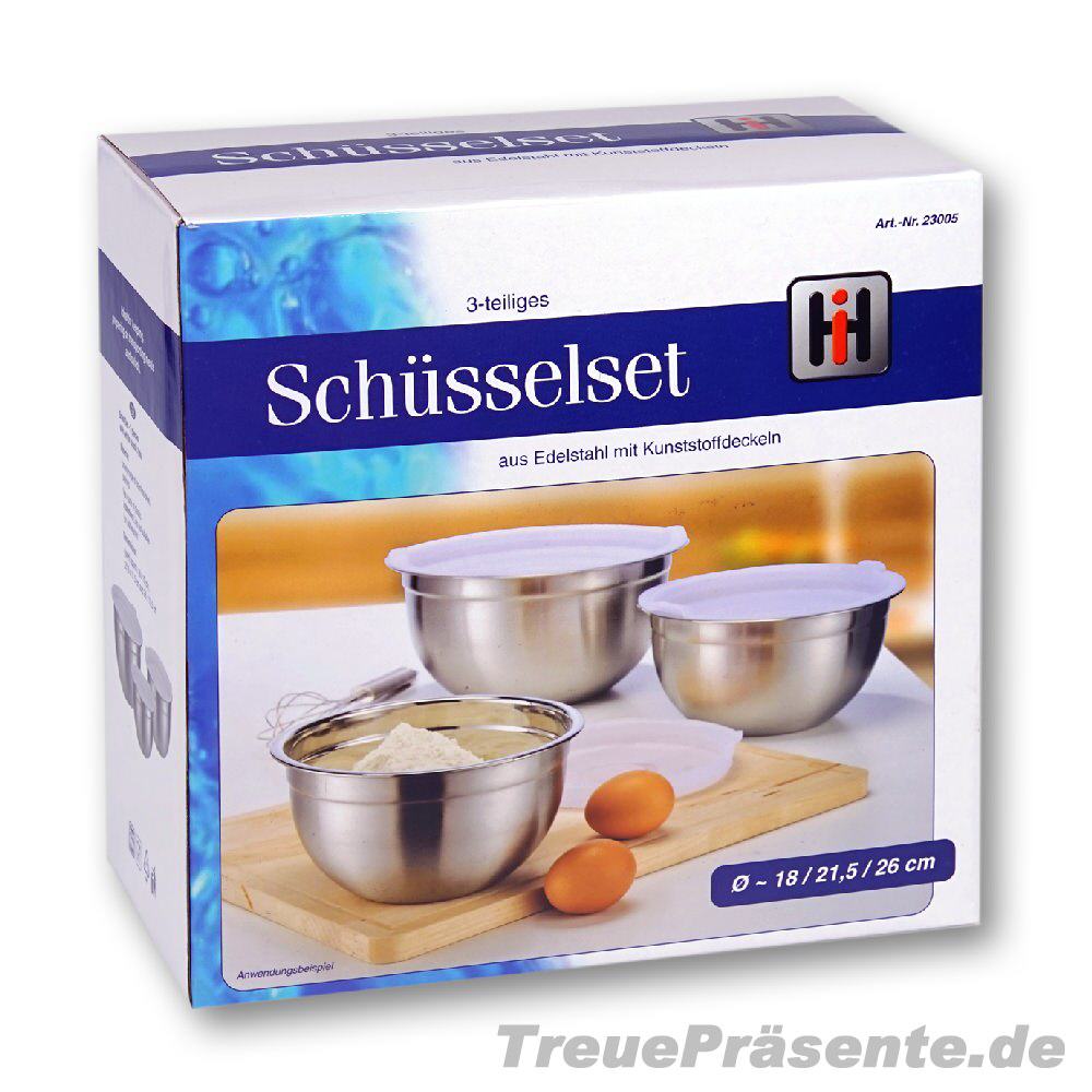 3er-Set Edelstahl-Sch&uuml;sseln mit Deckel