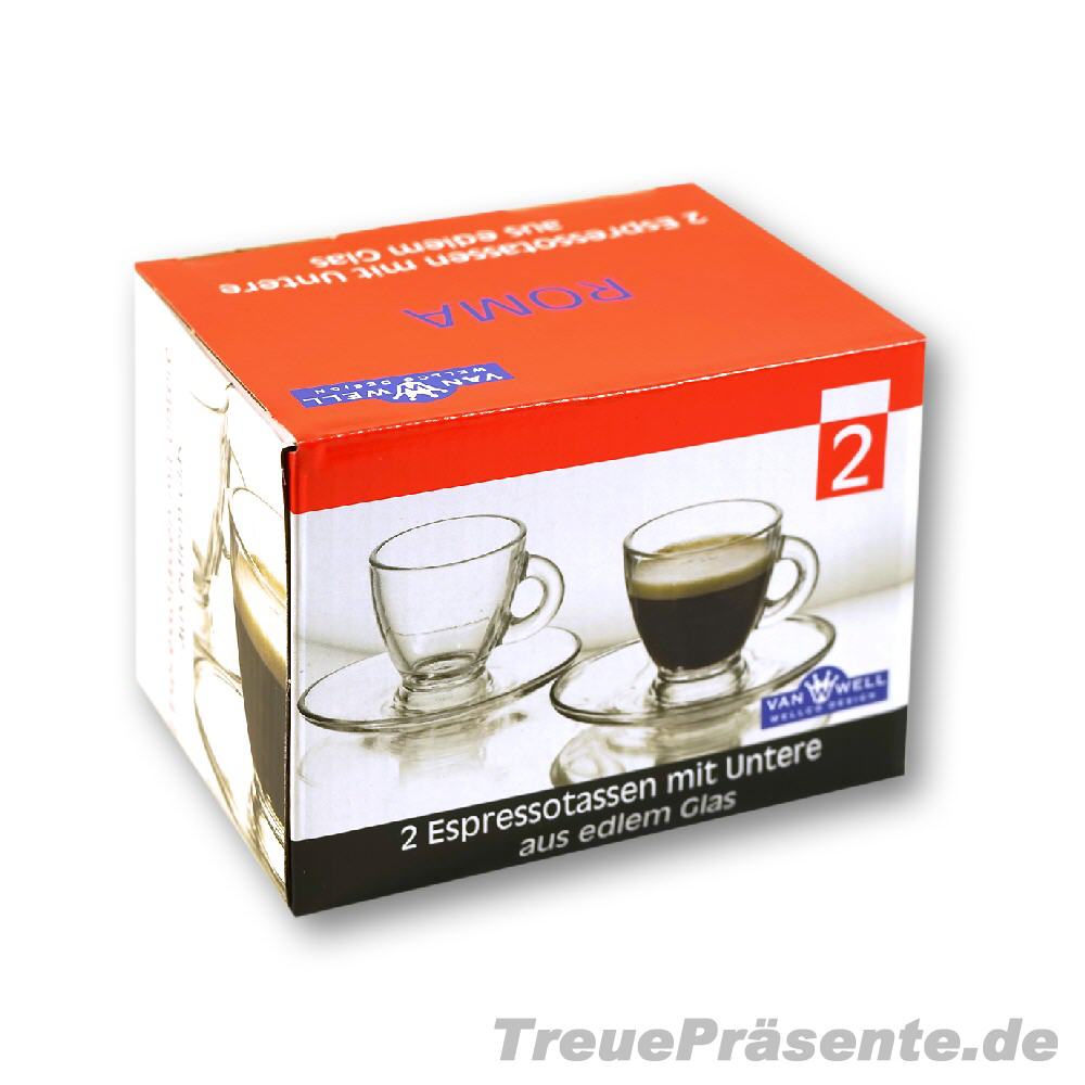 TreuePräsent Espresso-Tassen aus Glas