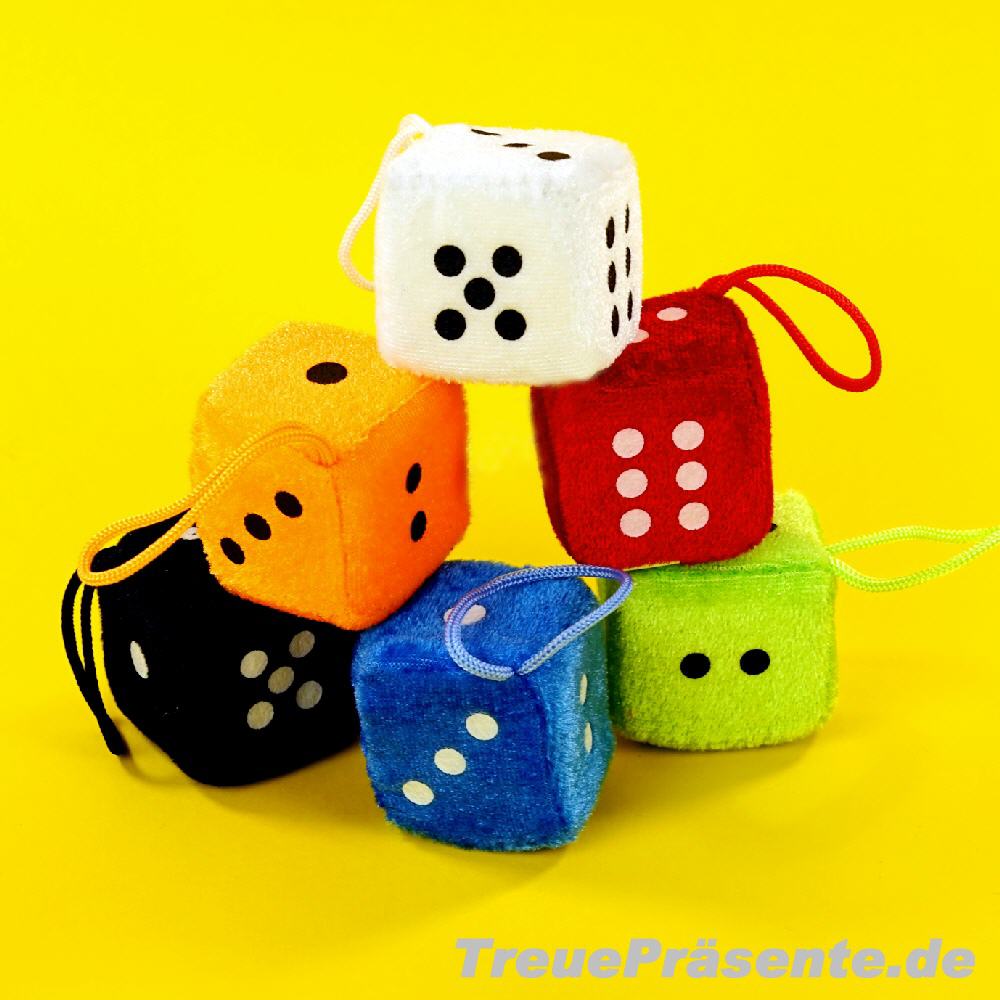 Pl&uuml;schw&uuml;rfel 5 cm mit Aufh&auml;nger