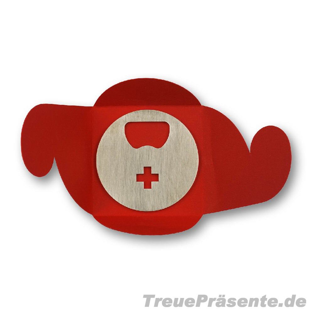 Flaschen&ouml;ffner rund mit Ausstanzung Kreuz