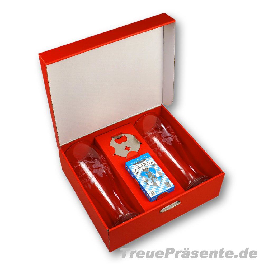 Geschenkset Weizenbiergl&auml;ser mit Schafkopfkarten