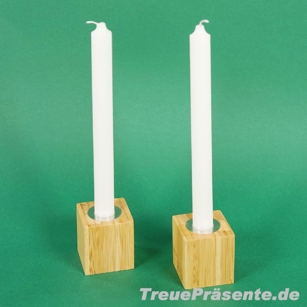 Bambus-Kerzenhalter 2er-Set mit Kerzen