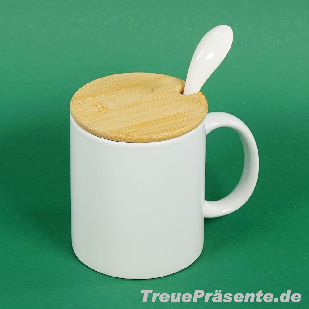 Kaffeebecher mit Bambusdeckel und L&ouml;ffel