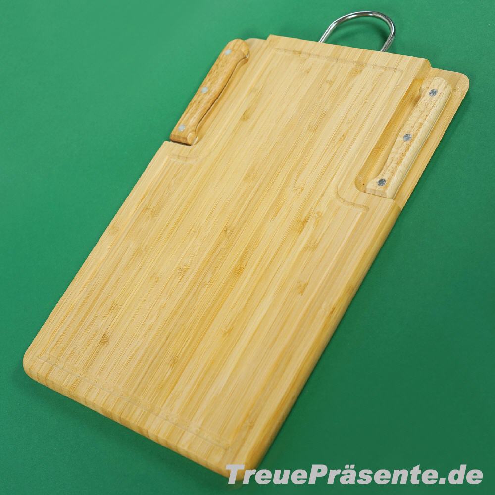 Bambus-Schneidbrett mit Tranchierbesteck