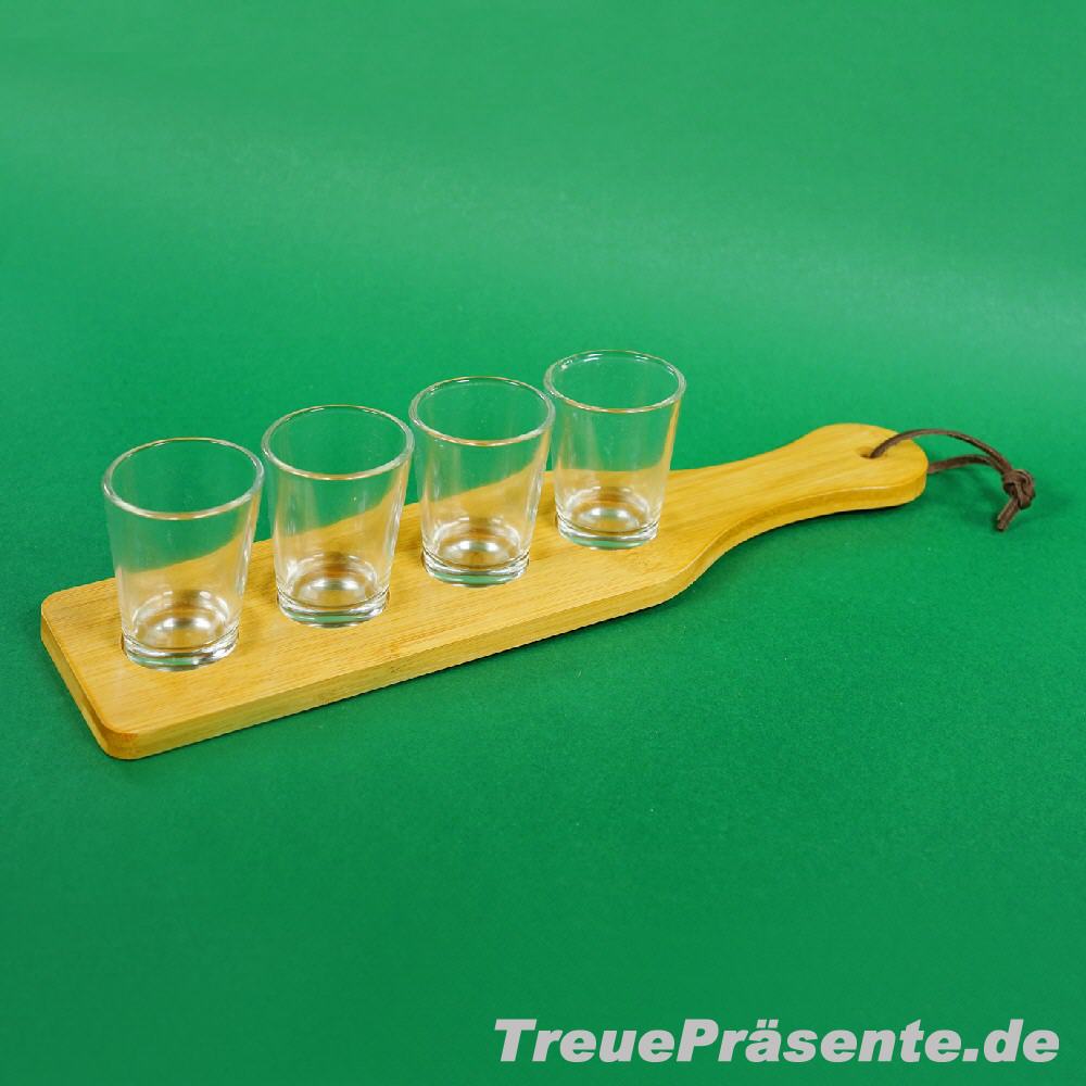 Bambusbrett mit 4 Shotgl&auml;sern