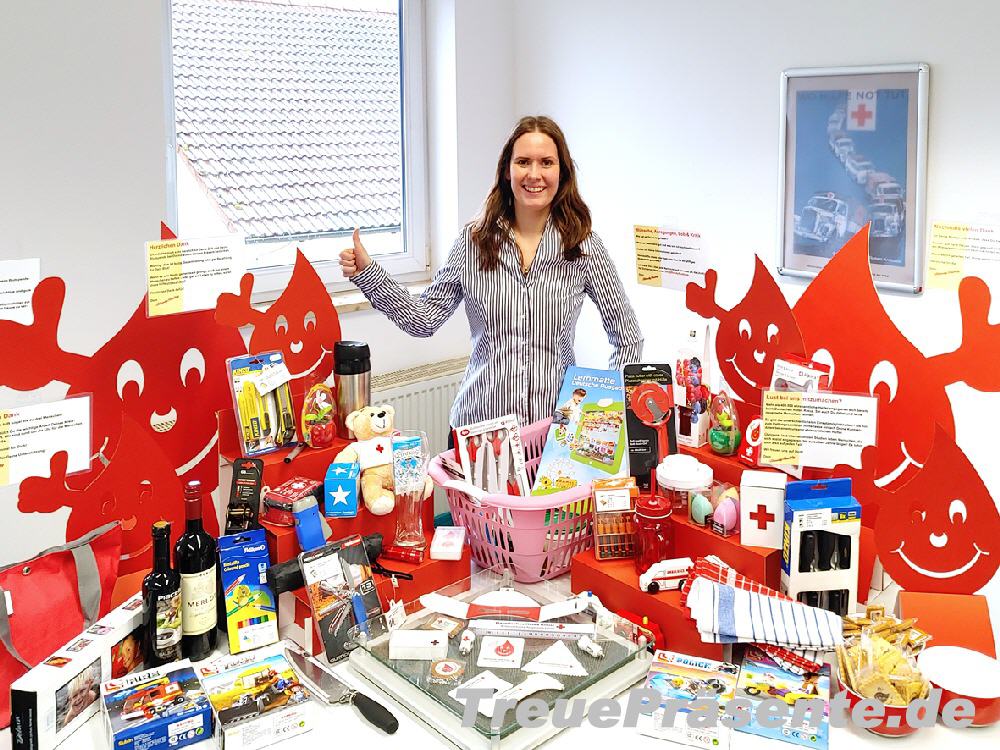 Blutspendegeschenke Pr&auml;sentationstisch